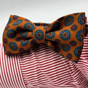 Cruciani & Bella Bow Ties - Printed Silk and Wool  - Rust, Light Blue, Red and Yellow  motif#8787