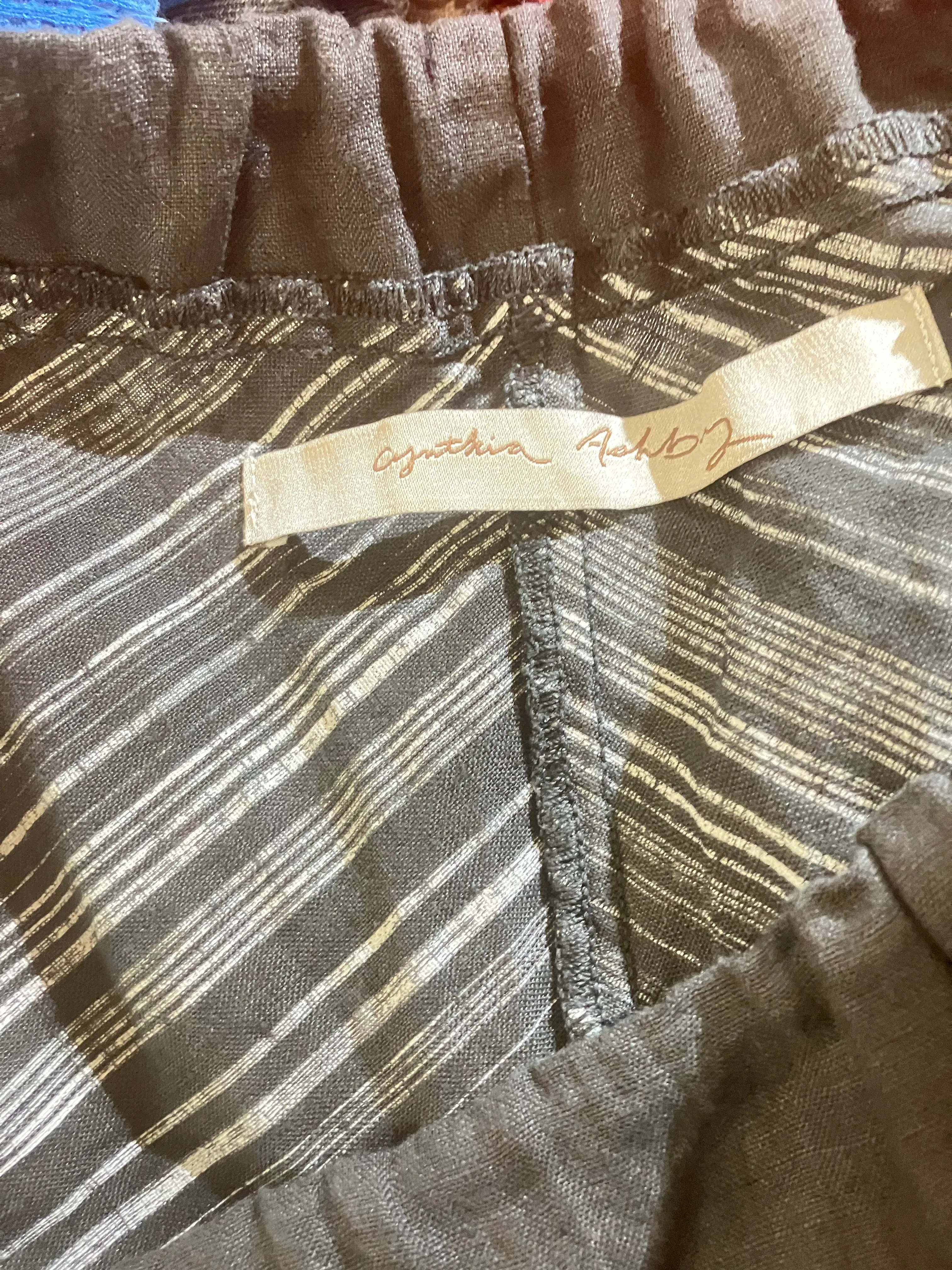 Cynthia Ashby Blue Grey Striped Comfy Pants