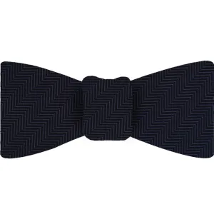 Dark Navy Blue Herringbone Silk Bow Tie #HBBT-1