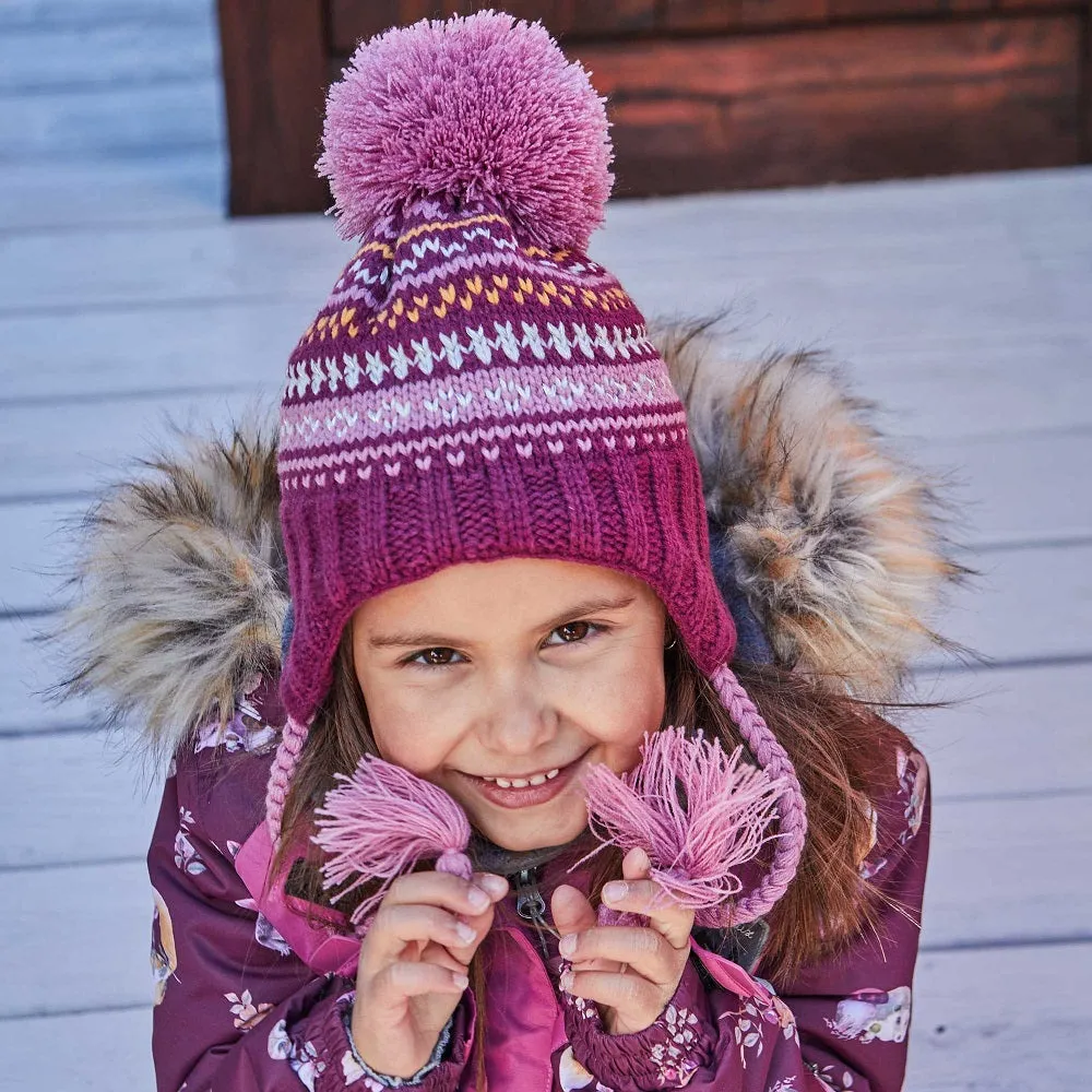 Deux par Deux E10ZF01 Earflap Knit Hat (Burgundy/White/Yellow)