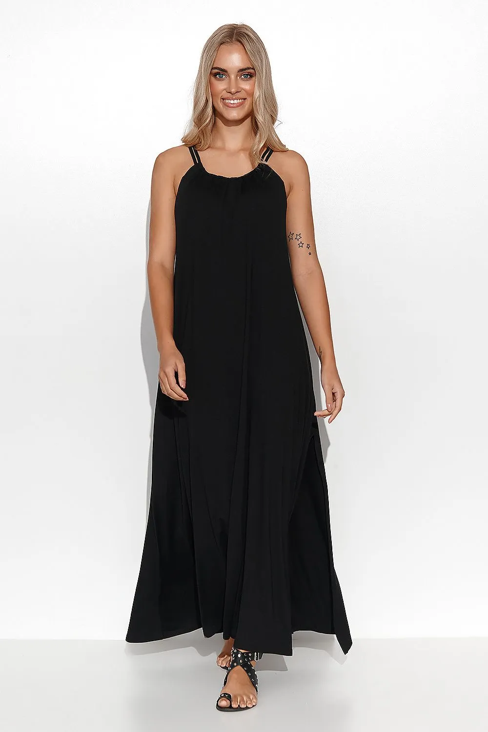 Draped Viscose Long Dress with Slit