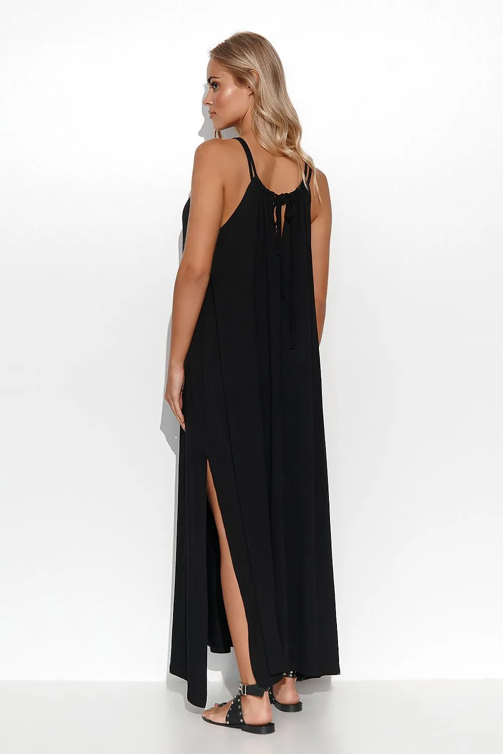 Draped Viscose Long Dress with Slit