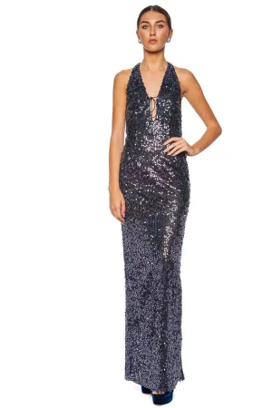 Eima Navy Sequin Halter Gown