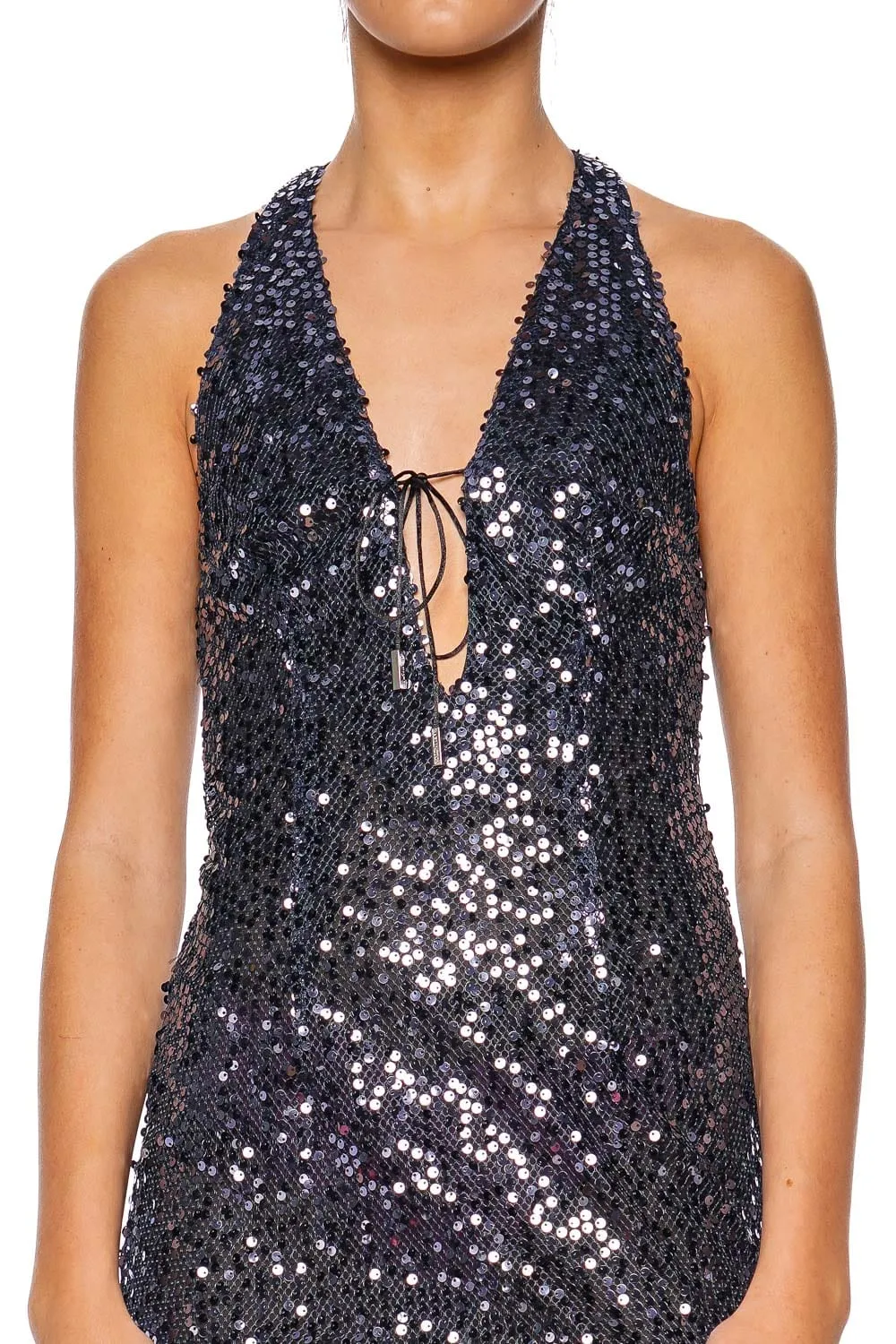 Eima Navy Sequin Halter Gown