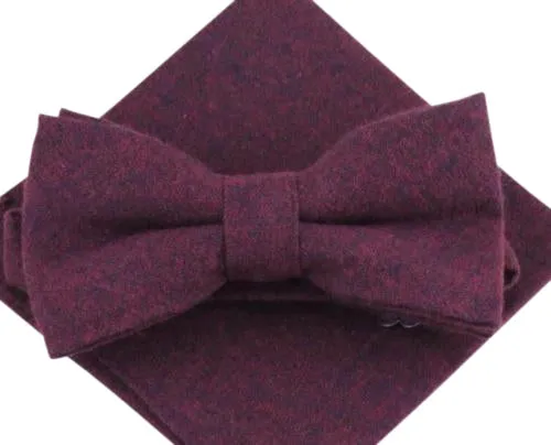 Emily Burgundy Red Bow Tie and Pocket Square Set