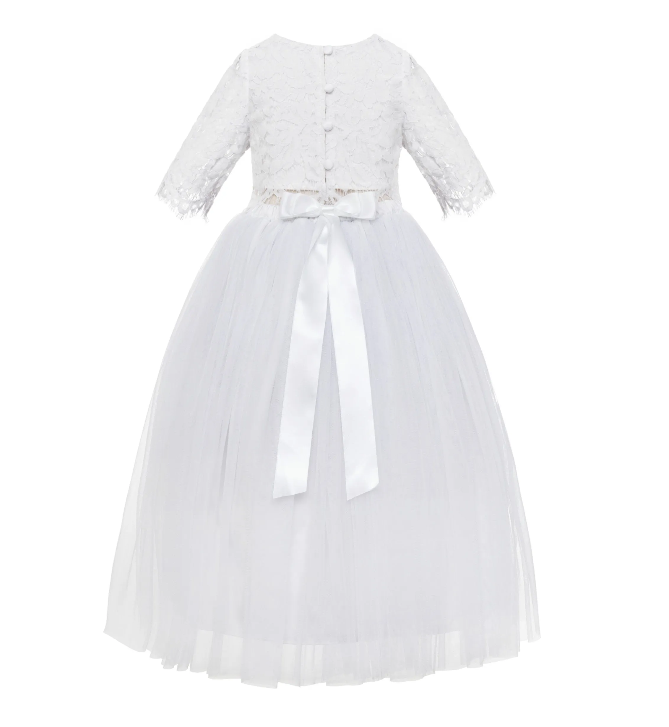Eyelash Lace Flower Girl Dress A-Line Tulle Wedding Pageant Special Occasions Dance Recital Gown LG5