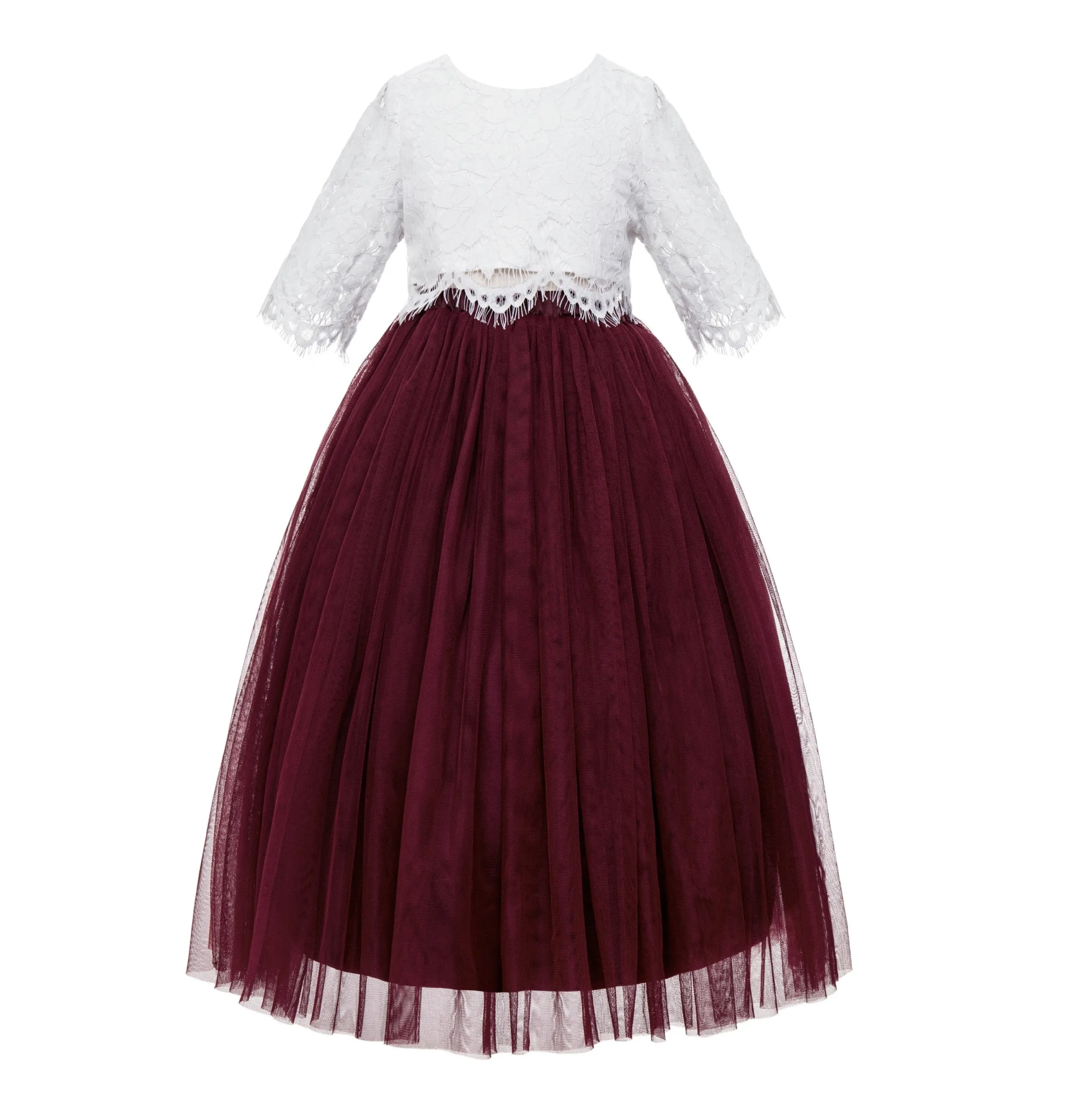 Eyelash Lace Flower Girl Dress A-Line Tulle Wedding Pageant Special Occasions Dance Recital Gown LG5