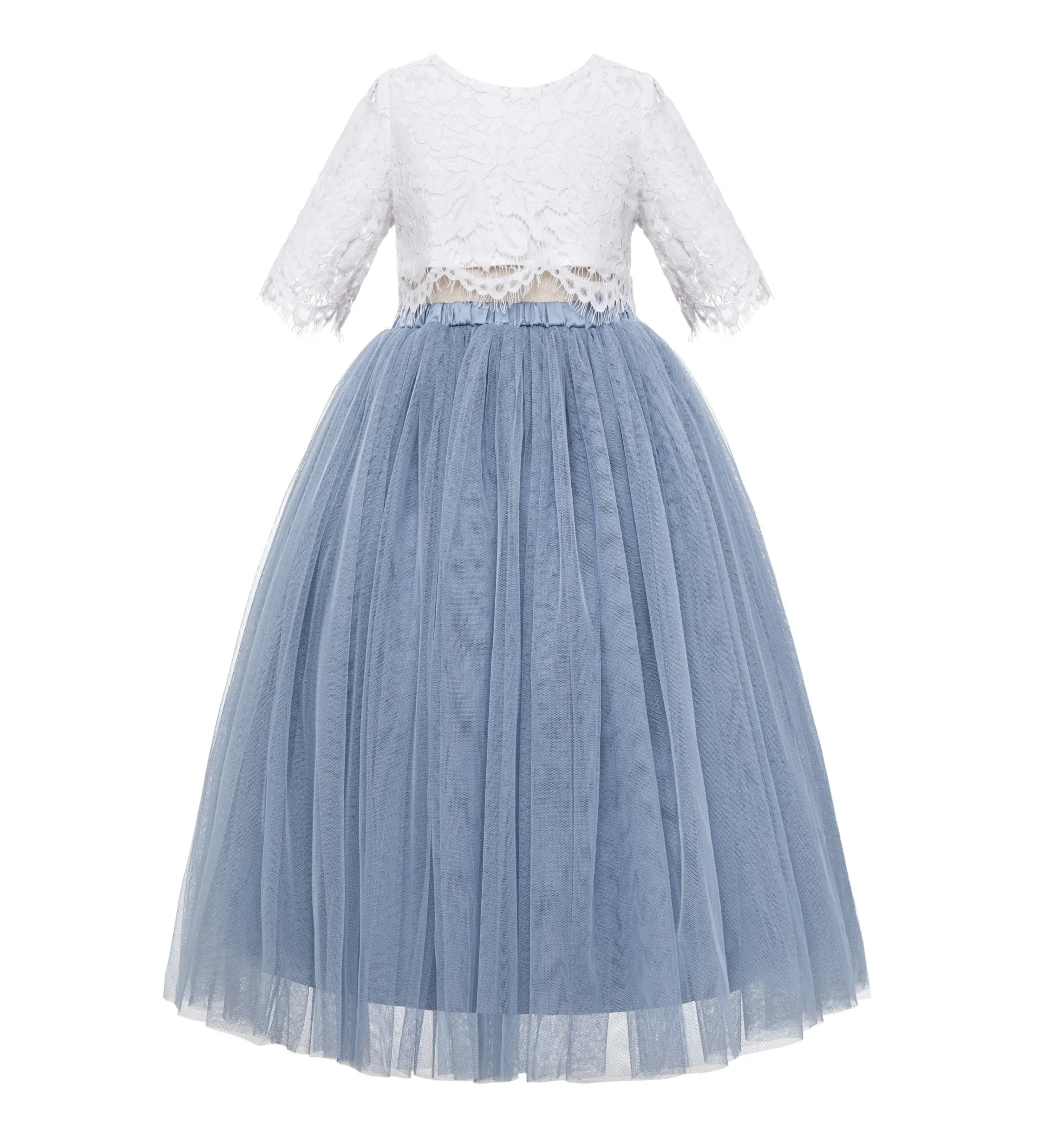 Eyelash Lace Flower Girl Dress A-Line Tulle Wedding Pageant Special Occasions Dance Recital Gown LG5