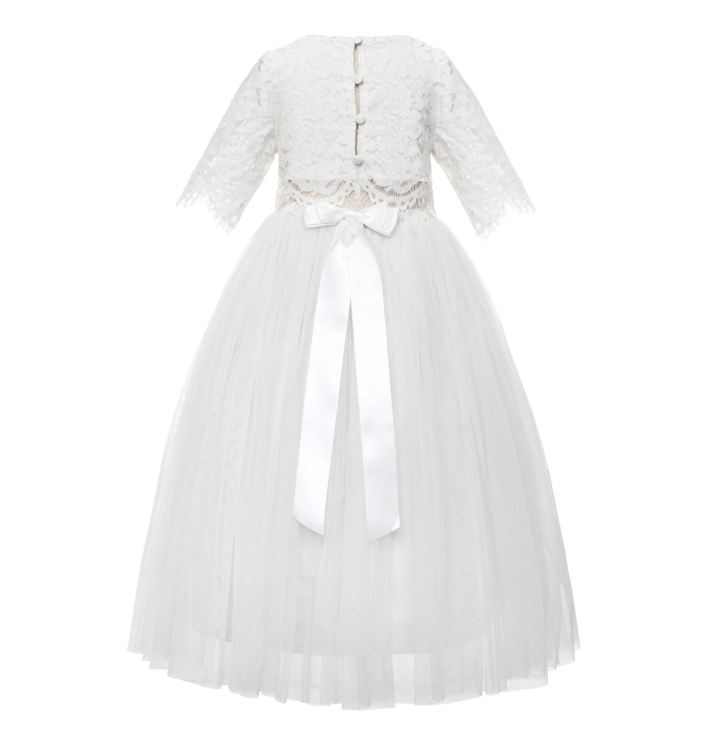 Eyelash Lace Flower Girl Dress A-Line Tulle Wedding Pageant Special Occasions Dance Recital Gown LG5