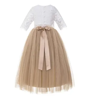 Eyelash Lace Flower Girl Dress A-Line Tulle Wedding Pageant Special Occasions Dance Recital Gown LG5