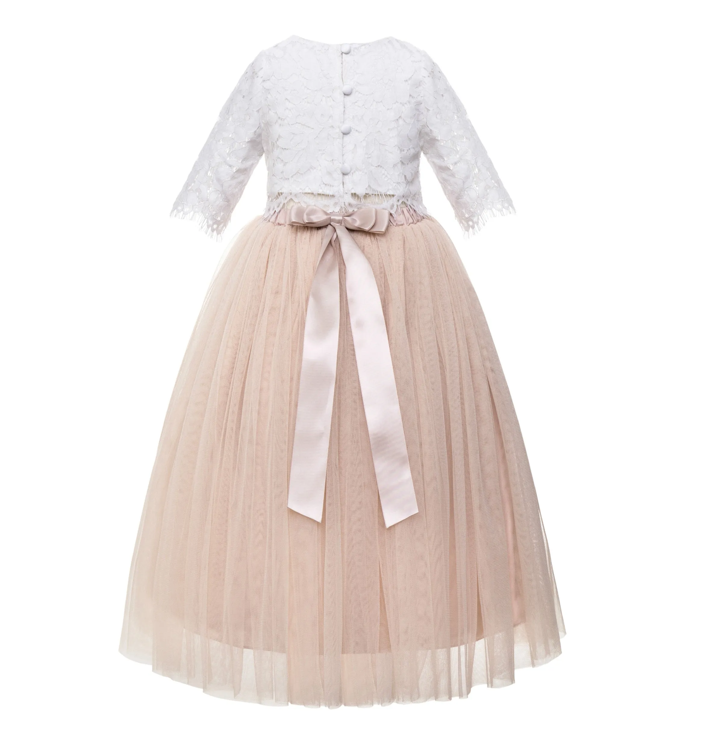 Eyelash Lace Flower Girl Dress A-Line Tulle Wedding Pageant Special Occasions Dance Recital Gown LG5