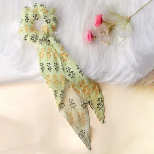 Ferosh Light Green Printed Scarf Scrunchie