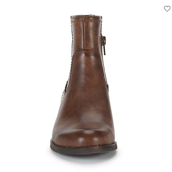 Frye &amp; Co Estreley Stacked Heel Booties, Various Sizes, Brushed Brown - NIB