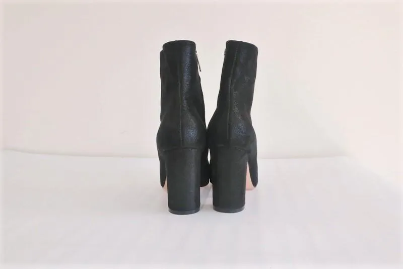 Gianvito Rossi Piper 85 Ankle Boots Black Iridescent Suede Booties Size 36.5