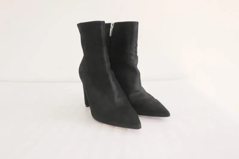 Gianvito Rossi Piper 85 Ankle Boots Black Iridescent Suede Booties Size 36.5