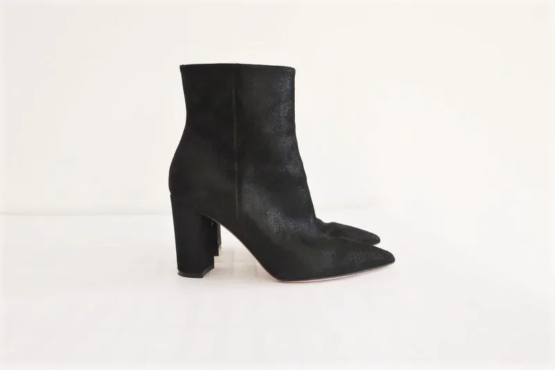 Gianvito Rossi Piper 85 Ankle Boots Black Iridescent Suede Booties Size 36.5