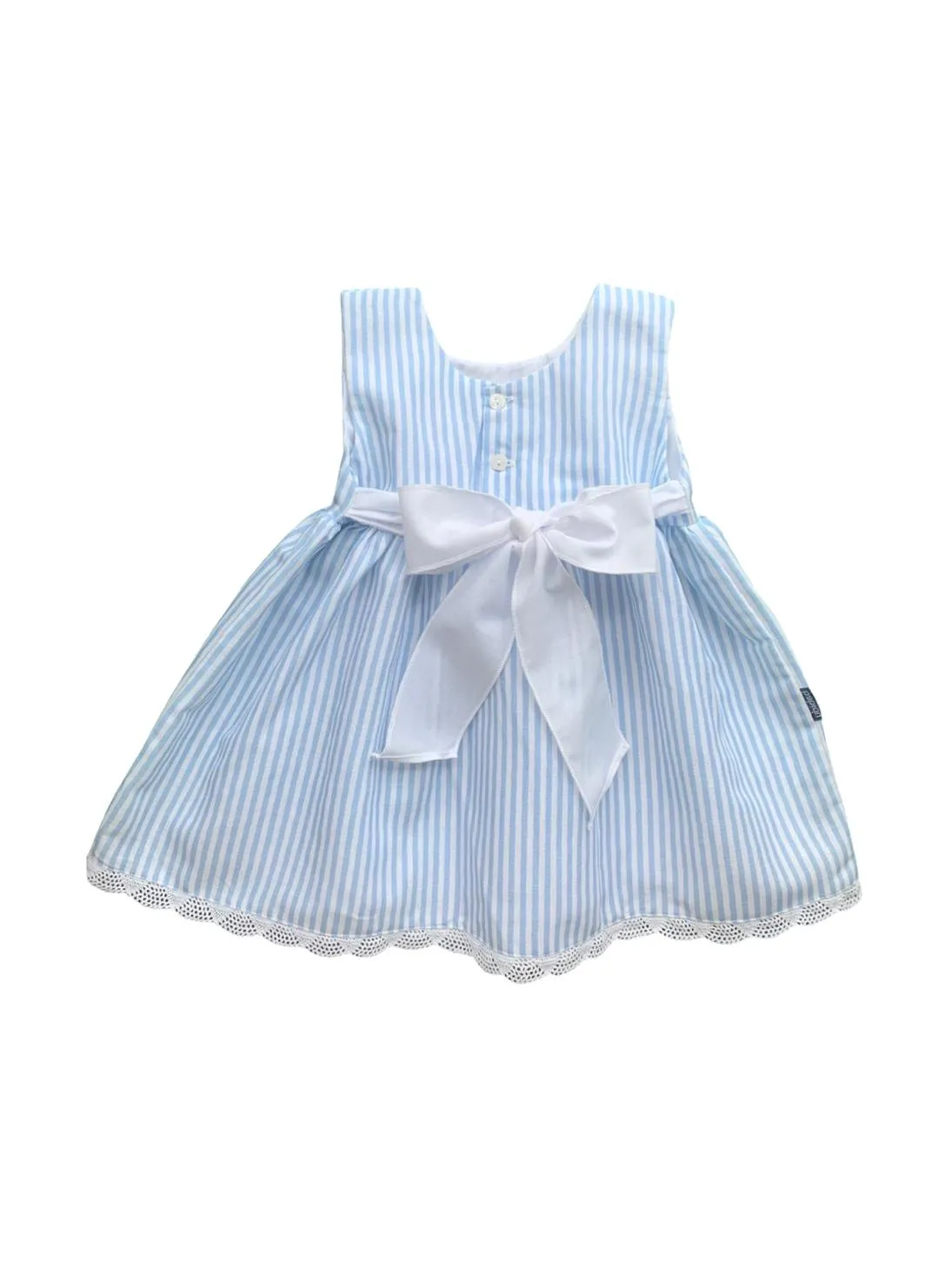 Girls Blue and White Stripped Cotton Dress