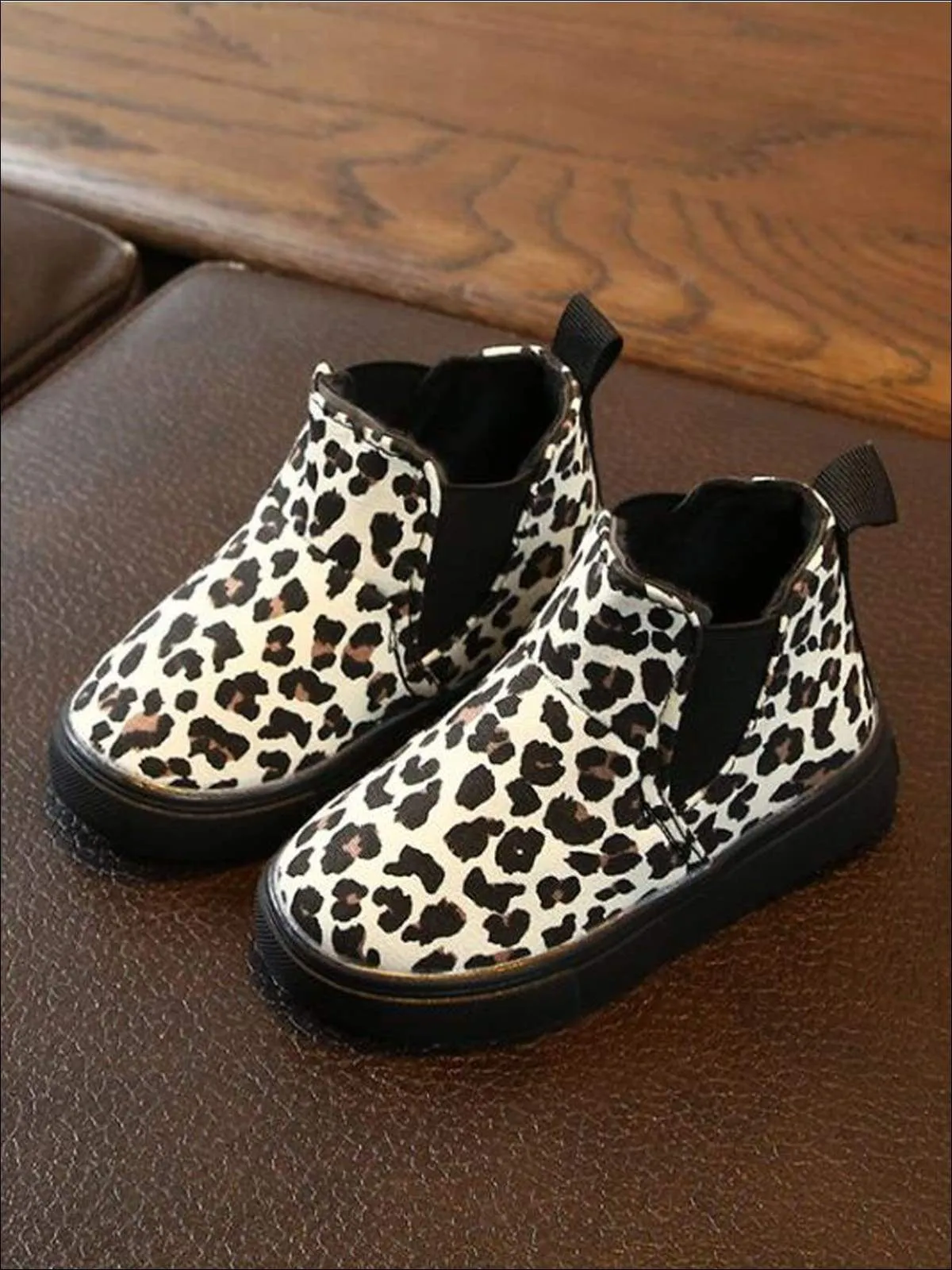 Girls Leopard Print Non-Slip Ankle Booties By Liv and Mia