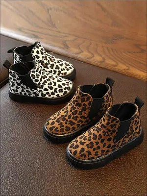 Girls Leopard Print Non-Slip Ankle Booties By Liv and Mia