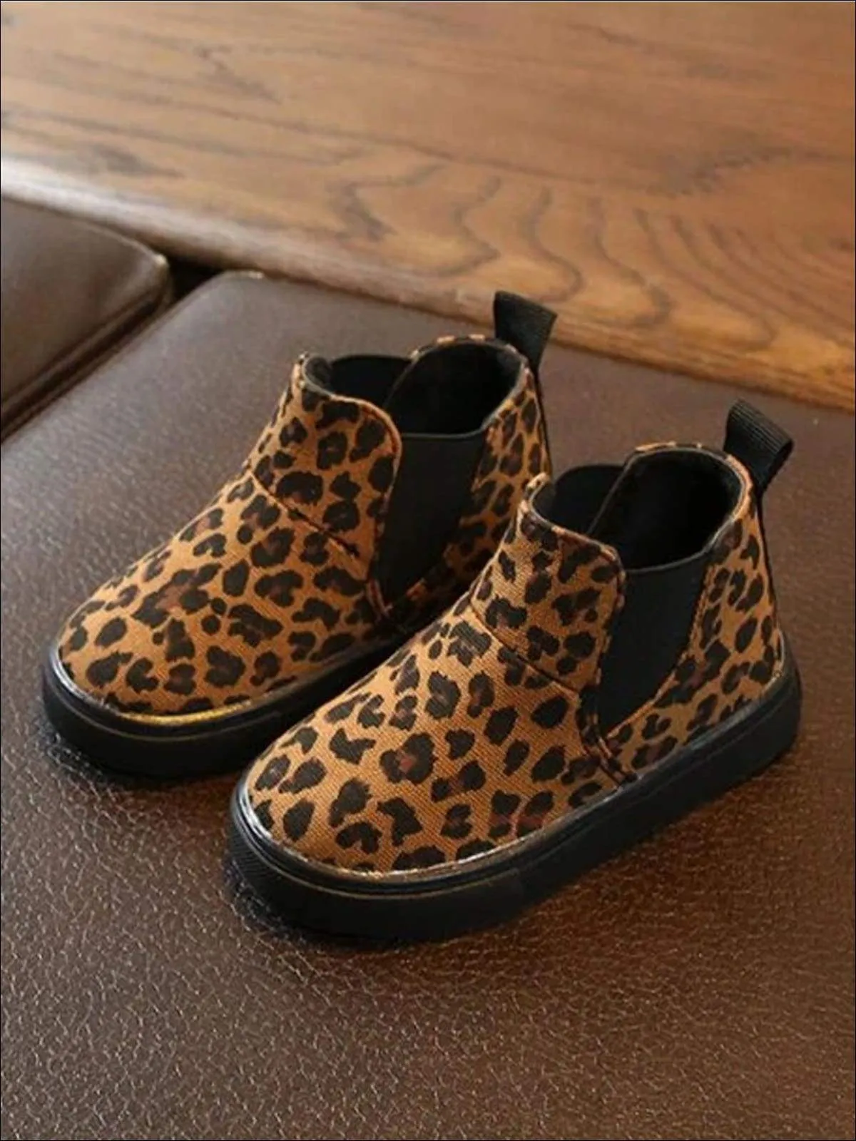 Girls Leopard Print Non-Slip Ankle Booties By Liv and Mia