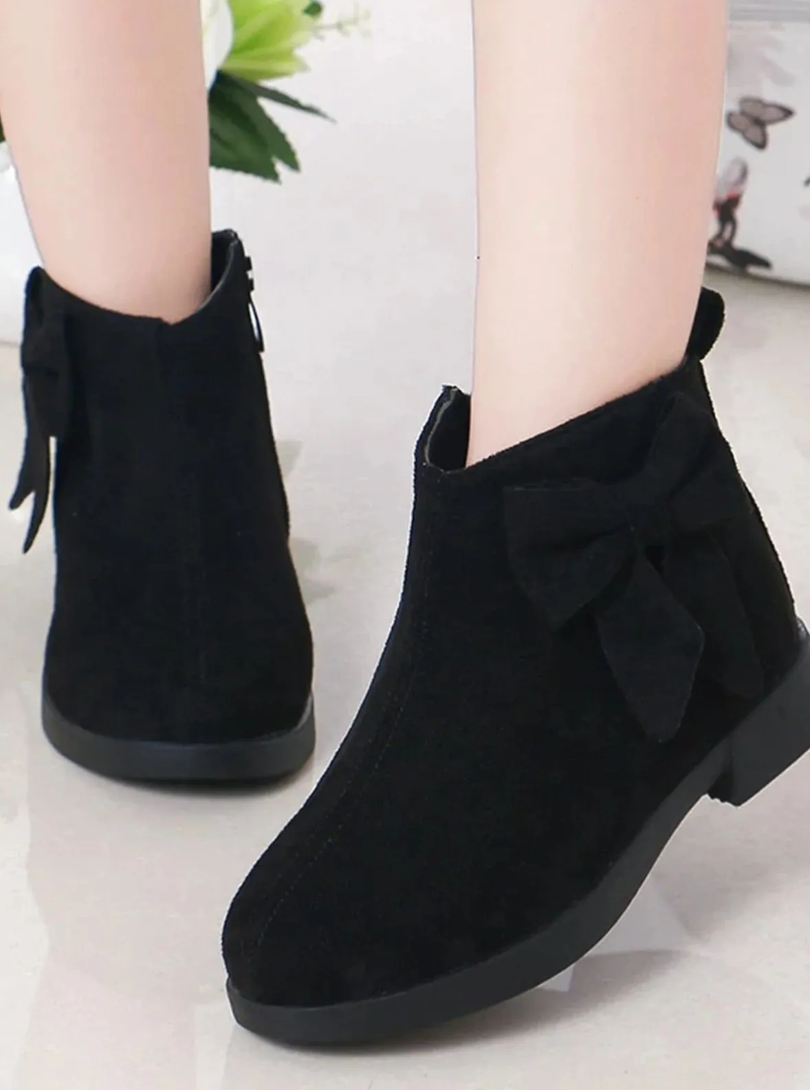 Girls Suede Bow Side Ankle Booties By Liv and Mia