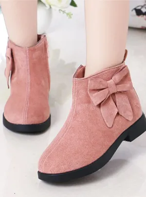 Girls Suede Bow Side Ankle Booties By Liv and Mia