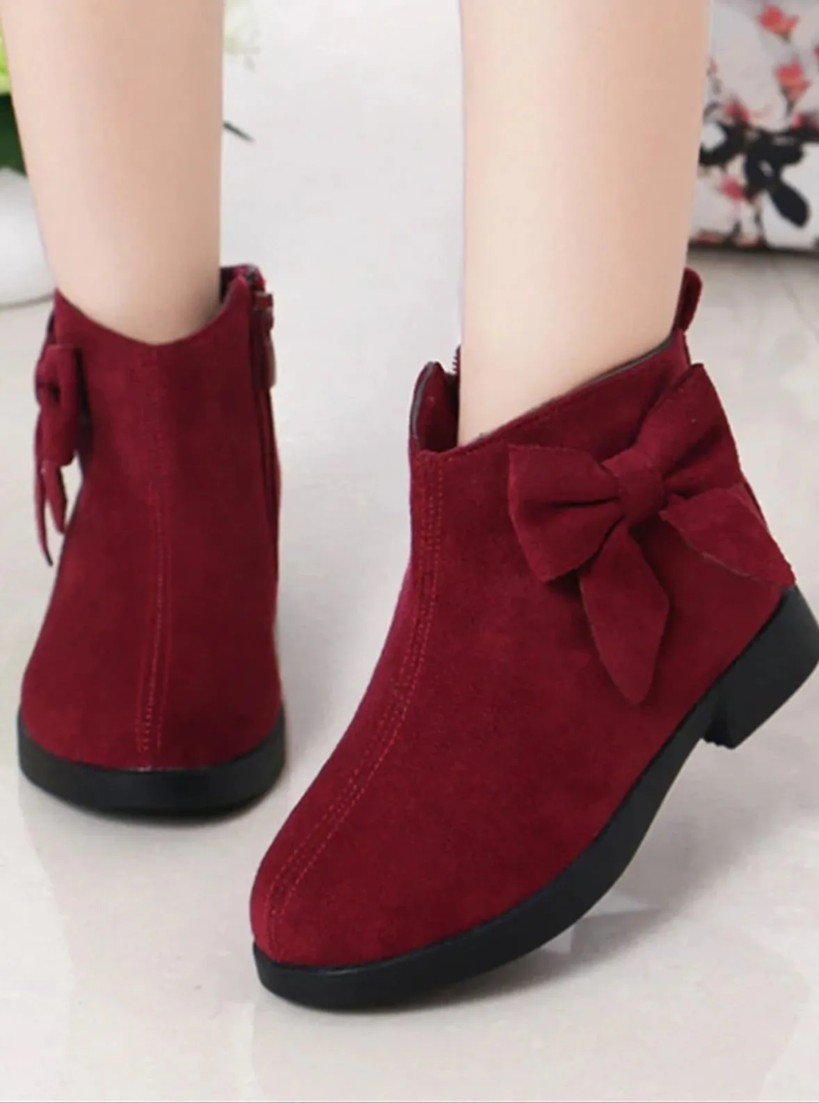 Girls Suede Bow Side Ankle Booties By Liv and Mia