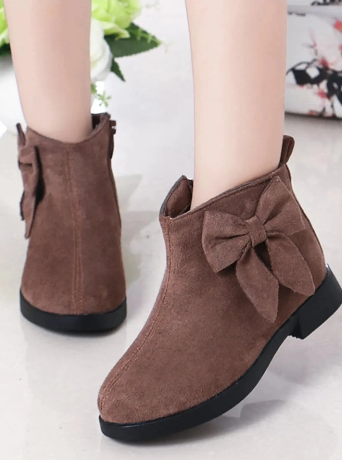 Girls Suede Bow Side Ankle Booties By Liv and Mia