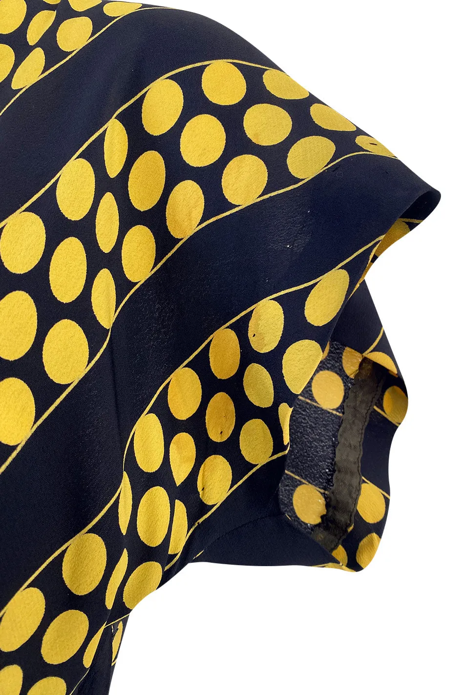Gorgeous 1940s Yellow Dot & Deep Navy Black Chevron Print Silk Swing Dress