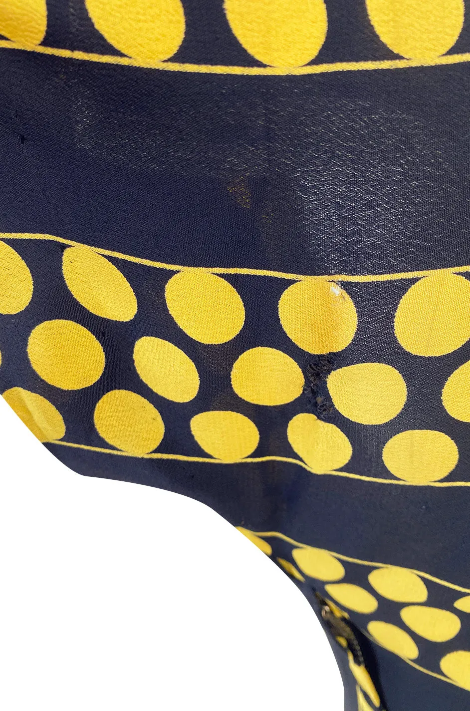 Gorgeous 1940s Yellow Dot & Deep Navy Black Chevron Print Silk Swing Dress