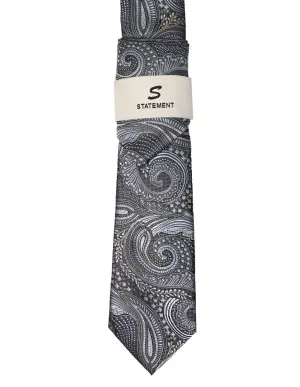 GRAY PAISLEY 2 PC TIE & HANKIE SET