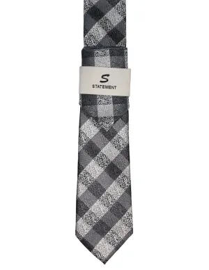 GRAY PLAID 2 PC TIE & HANKIE SET
