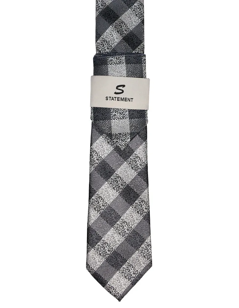 GRAY PLAID 2 PC TIE & HANKIE SET