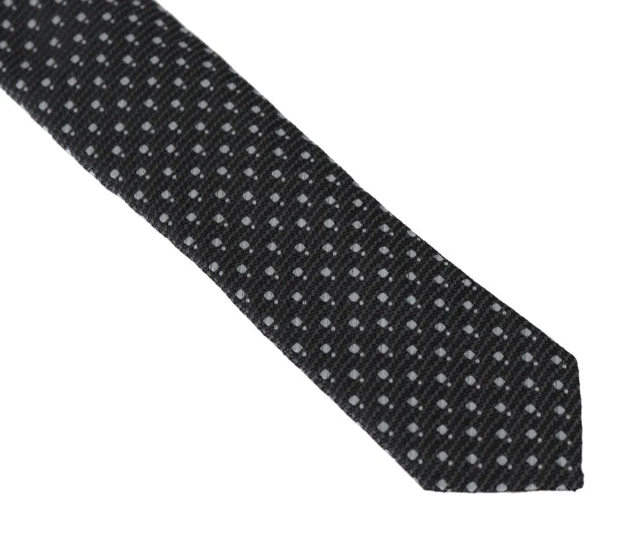 Gray Silk Woven Dotted Slim Tie