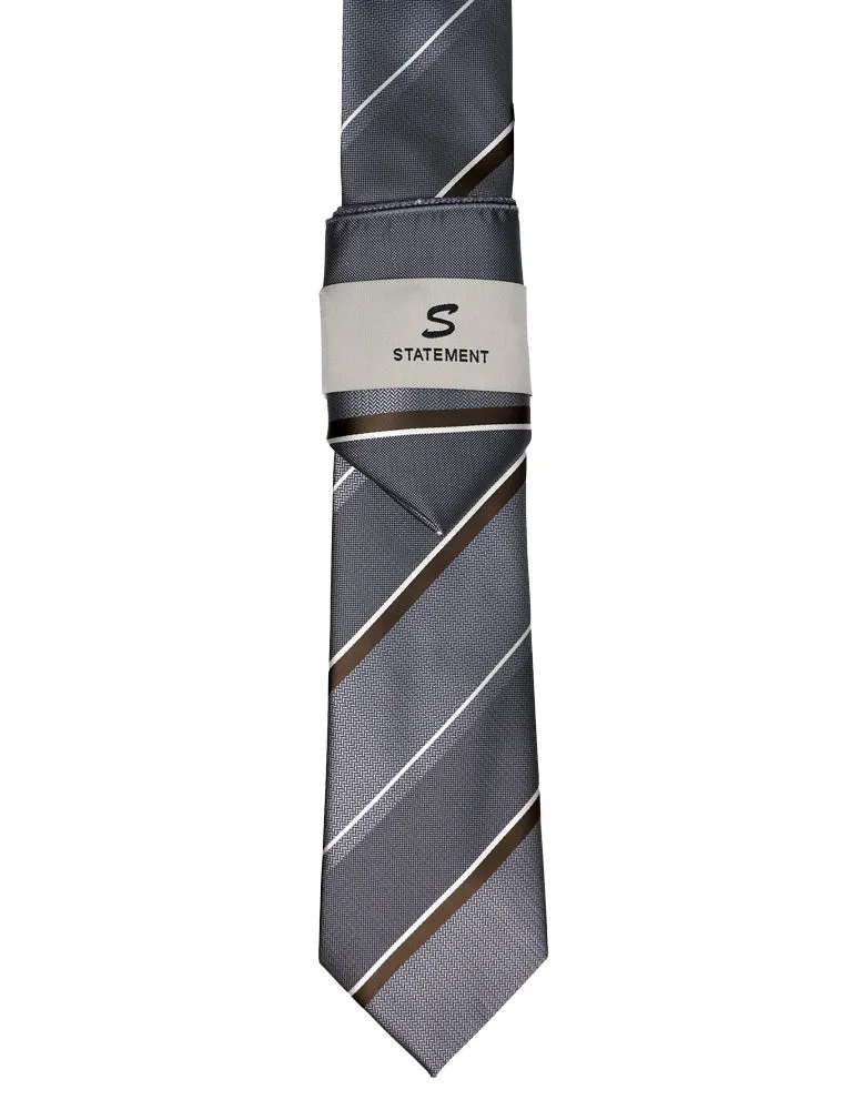 GRAY STRIPE 2 PC TIE & HANKIE SET