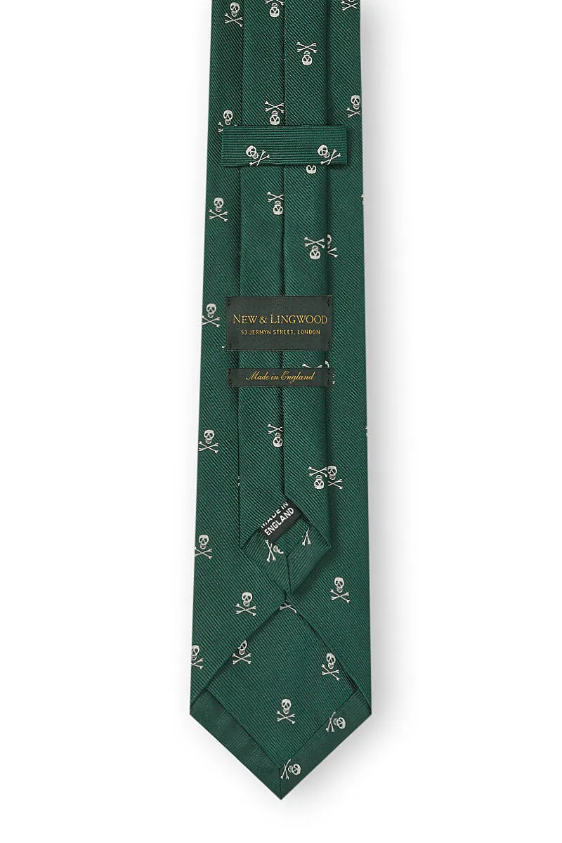 Green & Silver Skull & Crossbones Silk Tie
