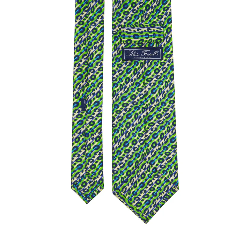 Green and Blue Geometric Fantasy Silk Tie