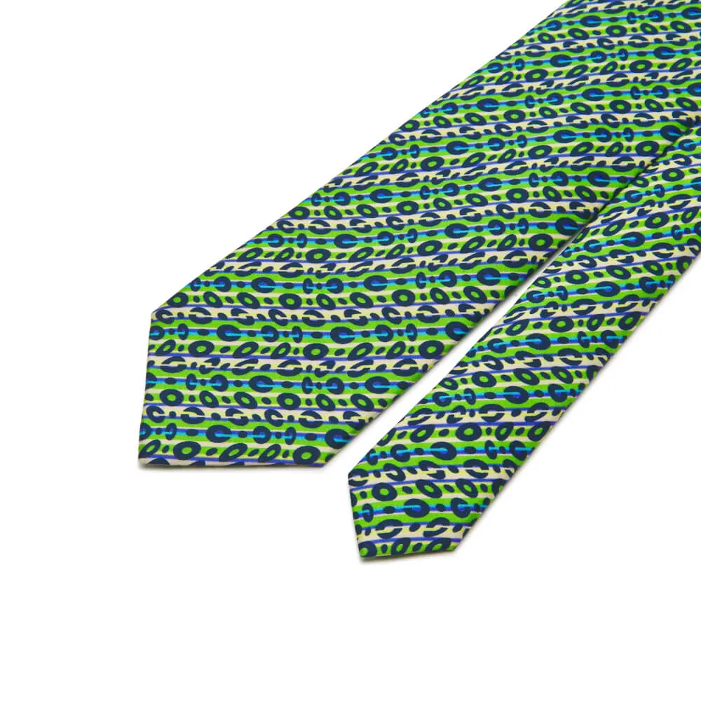 Green and Blue Geometric Fantasy Silk Tie