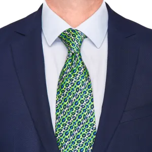 Green and Blue Geometric Fantasy Silk Tie