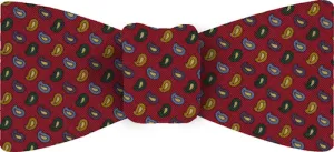 Green, Blue, Yellow, Light Yellow & Light Blue print on Red Atkinsons Irish Poplin Bow Tie #APRBT-5