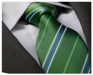 Green Checkers Designer Silk Floral Necktie with Matching Cufflinks & Pocket Square Set for Men