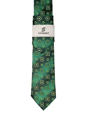GREEN GEO 2 PC TIE & HANKIE SET