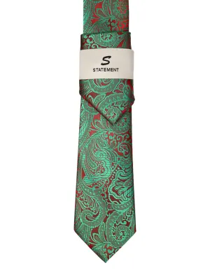 GREEN PAISLEY 2 PC TIE & HANKIE SET