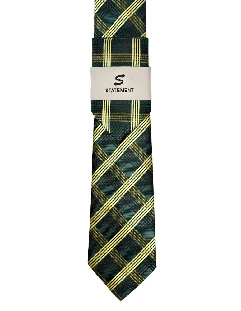 GREEN PLAID 2 PC TIE & HANKIE SET