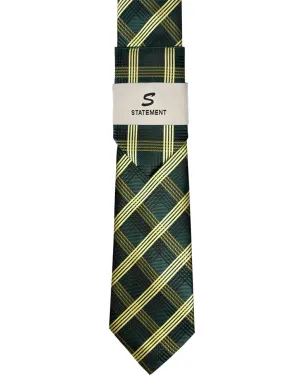 GREEN PLAID 2 PC TIE & HANKIE SET