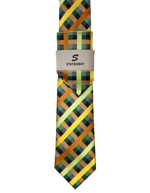 GREEN PLAID 2 PC TIE & HANKIE SET