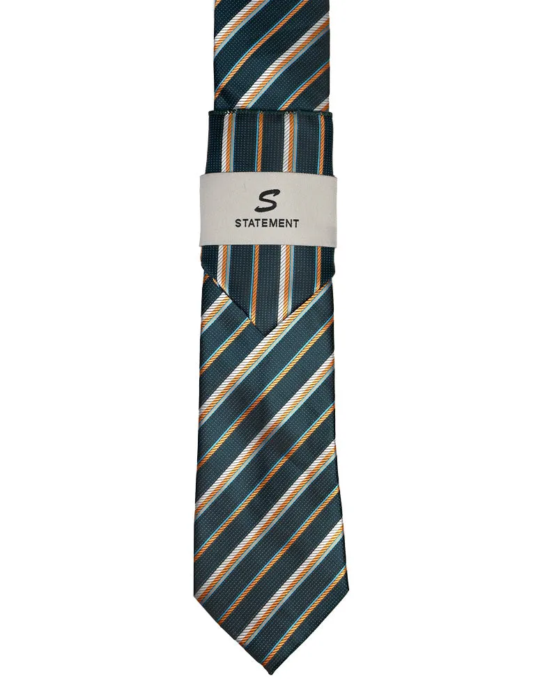 GREEN STRIPE 2 PC TIE & HANKIE SET