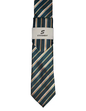 GREEN STRIPE 2 PC TIE & HANKIE SET