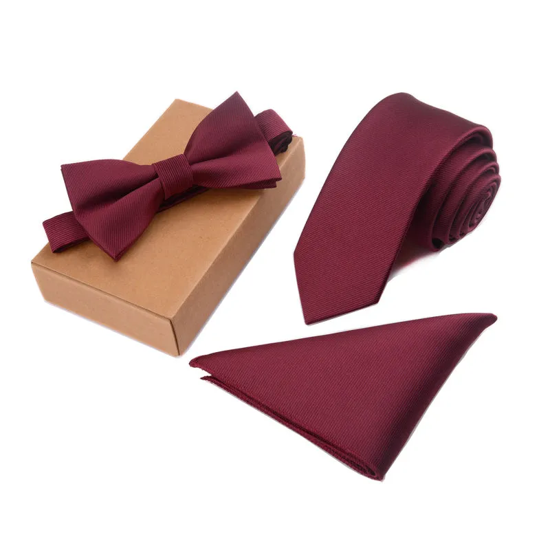 GUSLESON Slim Tie Set Men Bow Tie and Pocket Square Bowtie Necktie Cravate Handkerchief Papillon Man Corbatas Hombre Pajarita