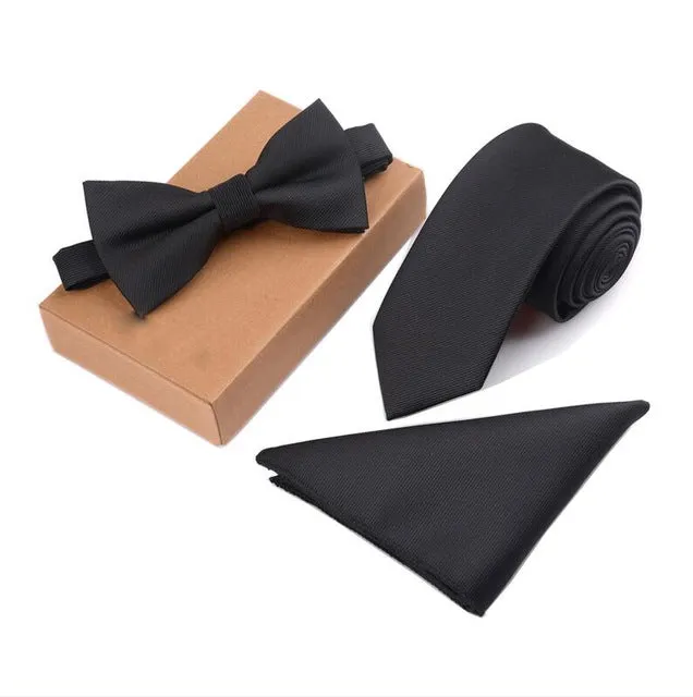 GUSLESON Slim Tie Set Men Bow Tie and Pocket Square Bowtie Necktie Cravate Handkerchief Papillon Man Corbatas Hombre Pajarita